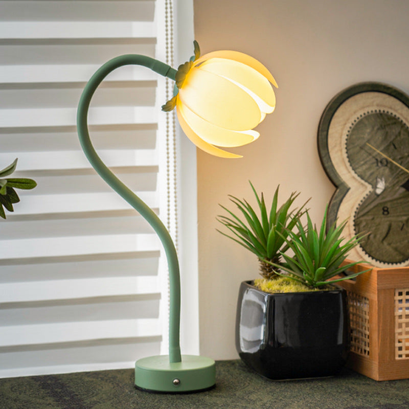 Green LED Tulip Desk Lamp - Flexible Gooseneck, Decorative Flower Table Light Main image