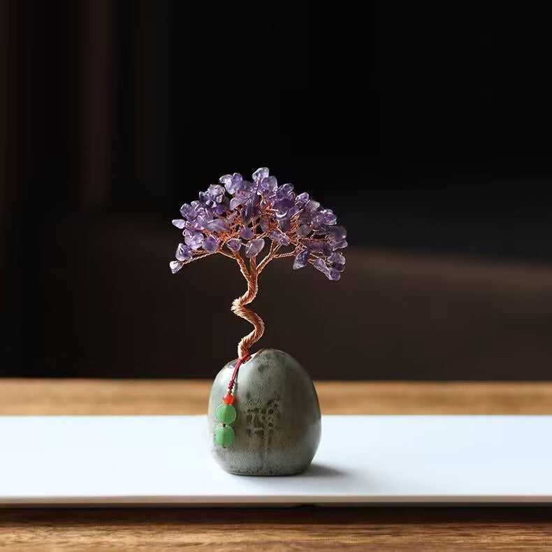 Purple Vintage Crystal Money Tree Figurine for Home Decoration Main image