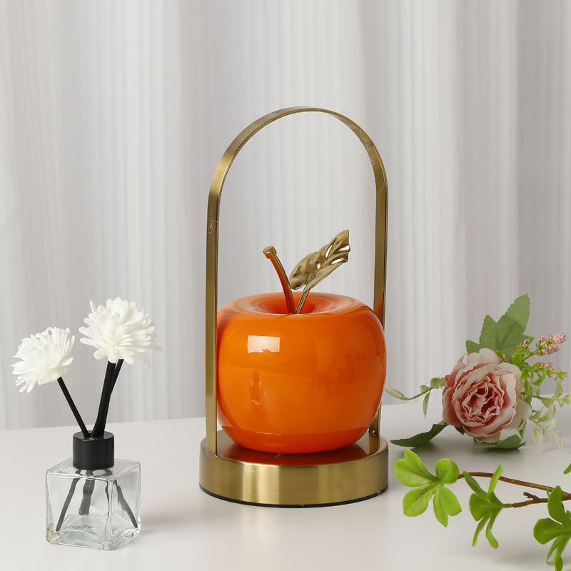 Orange Decorative Apple Table Lamp - USB-C,  3 Light Modes, Metal Handle Main image