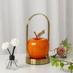 Orange Decorative Apple Table Lamp - USB-C,  3 Light Modes, Metal Handle