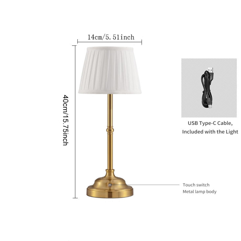 Gold and White Elegant Rechargeable Fabric Shade LED Lamp - Cordless Touch Stepless Dimmable Table Light Main image