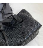 Khaki and Brown Chic Woven PU Leather Tote Bag - Large Capacity Casual Shoulder & Handbag for Women