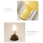 Stripe-Pure Leather Pink Retro Swirl Glass Mushroom Table Lamp - LED Bedside Night Light