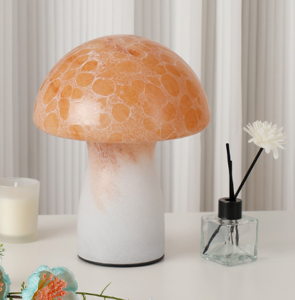 Speckled Orange Retro Swirl Glass Mushroom Table Lamp - LED Bedside Night Light Main image