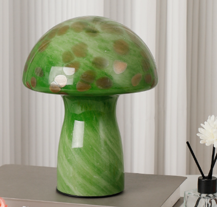 Camouflage Green Retro Swirl Glass Mushroom Table Lamp - LED Bedside Night Light Main image