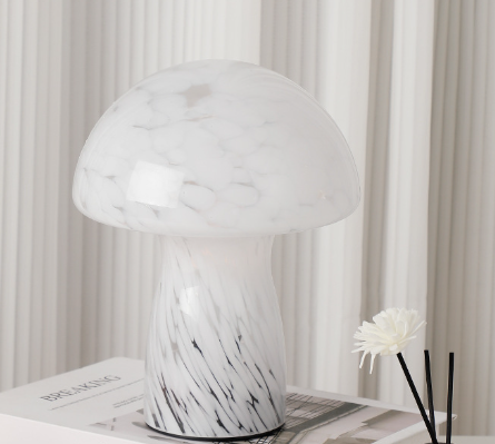 Speckled White Retro Swirl Glass Mushroom Table Lamp - LED Bedside Night Light Main image