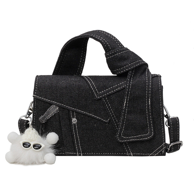 Chic Patchwork Denim Handbag - Versatile Crossbody, Shoulder & Top-Handle Bag(black) Main image