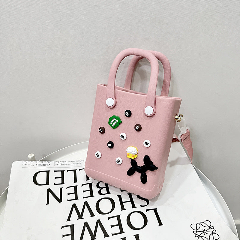 EVA Large Capacity Crossbody & Handbag - Customizable with Charms, Lightweight & Versatile,Pink (with DIY accessories) Main image