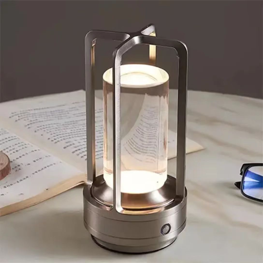 Cross-Shaped LED Table Lamp - Silver Touch Button with USB Charging Main image