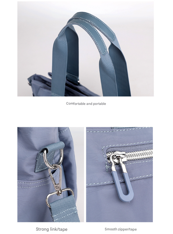 Blue Versatile Water-Repellent Nylon Tote Bag - Lightweight Multi-Pocket Shoulder & Crossbody Handbag