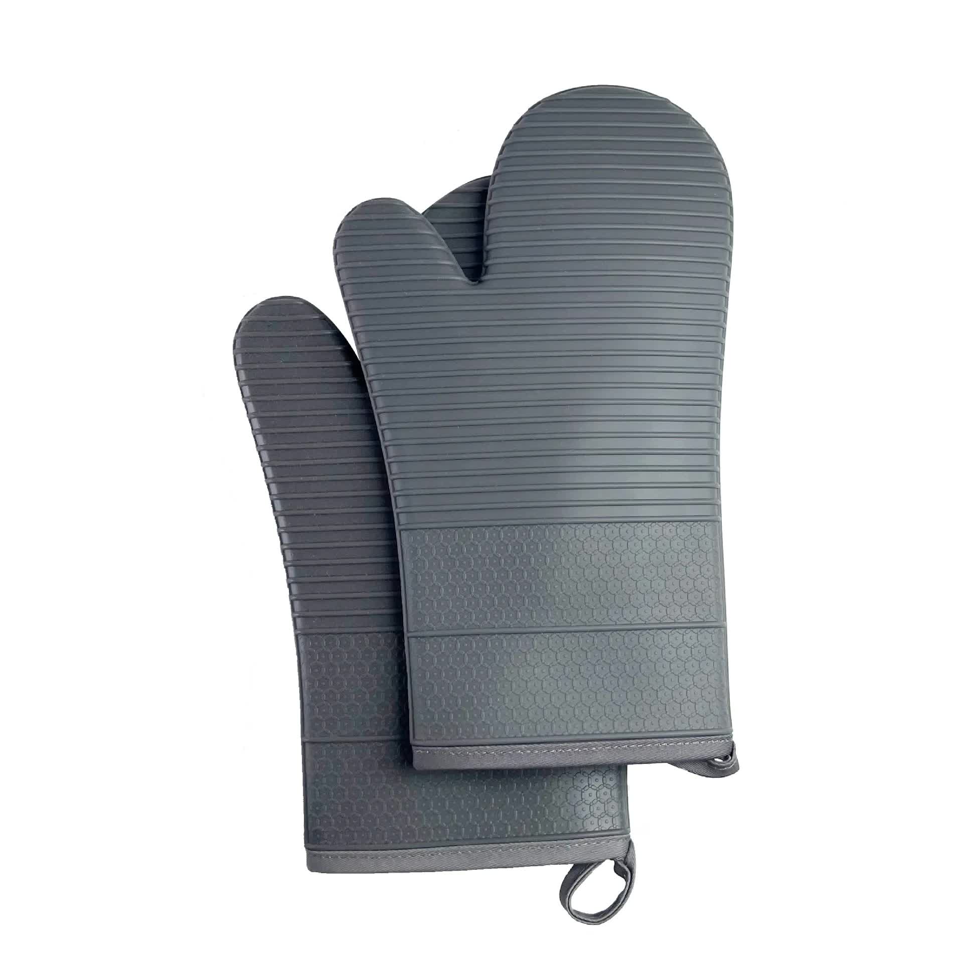 Grey Premium Heat Resistant Silicone Oven Mitts (Pair) - Non-Slip Grip, Cotton Lined for Kitchen Baking, Grilling & BBQ Main image