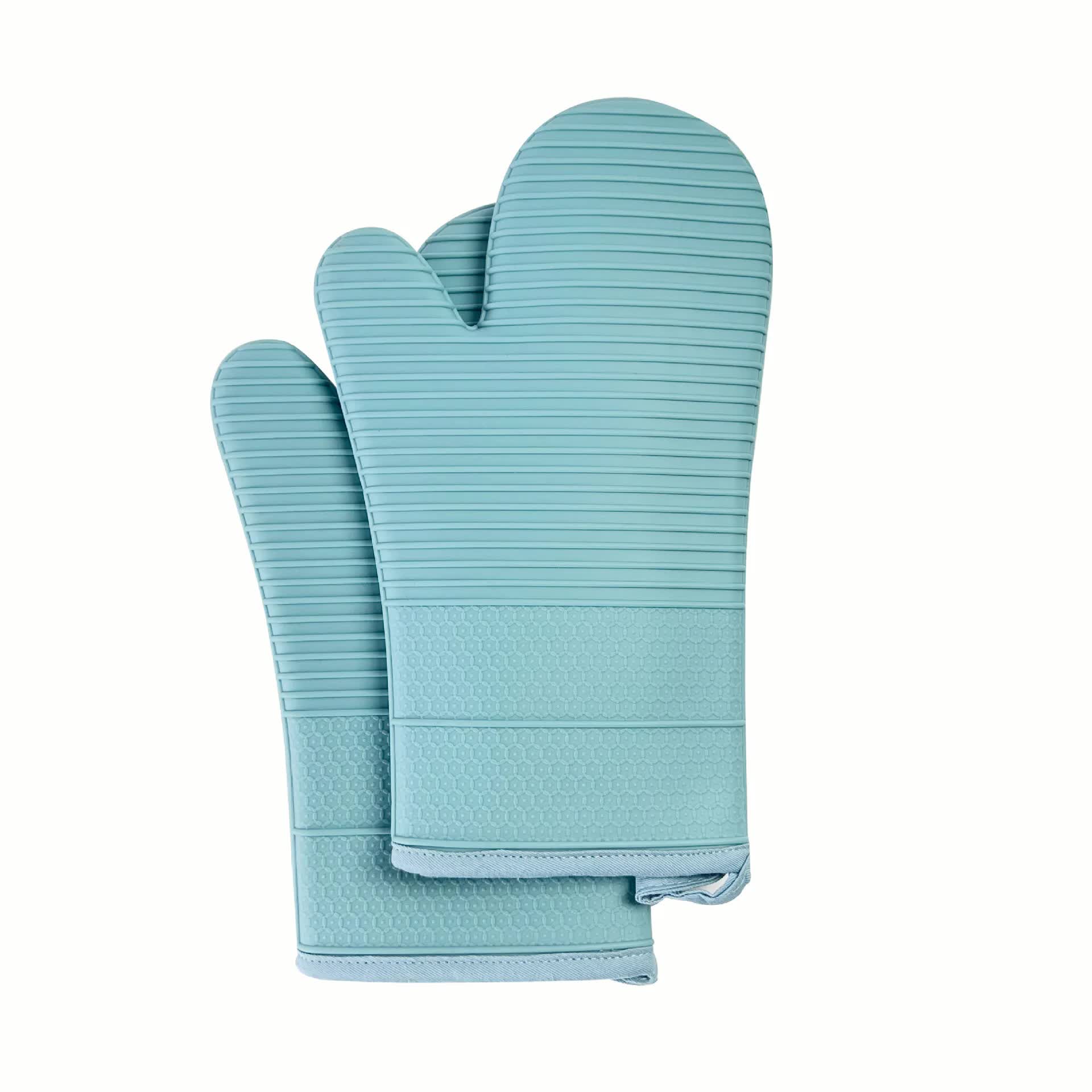 Blue Premium Heat Resistant Silicone Oven Mitts (Pair) - Non-Slip Grip, Cotton Lined for Kitchen Baking, Grilling & BBQ Main image