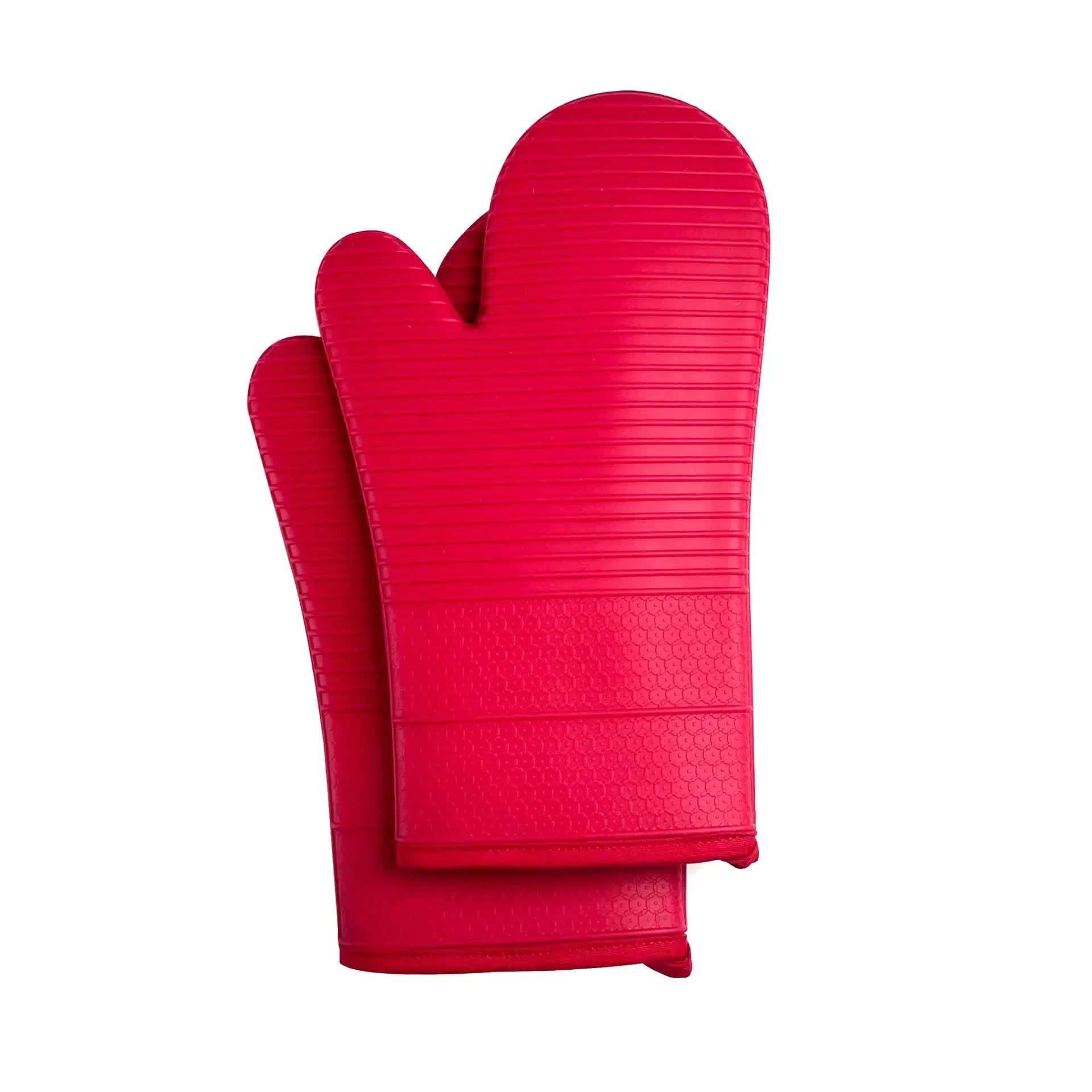 Red Premium Heat Resistant Silicone Oven Mitts (Pair) - Non-Slip Grip, Cotton Lined for Kitchen Baking, Grilling & BBQ Main image