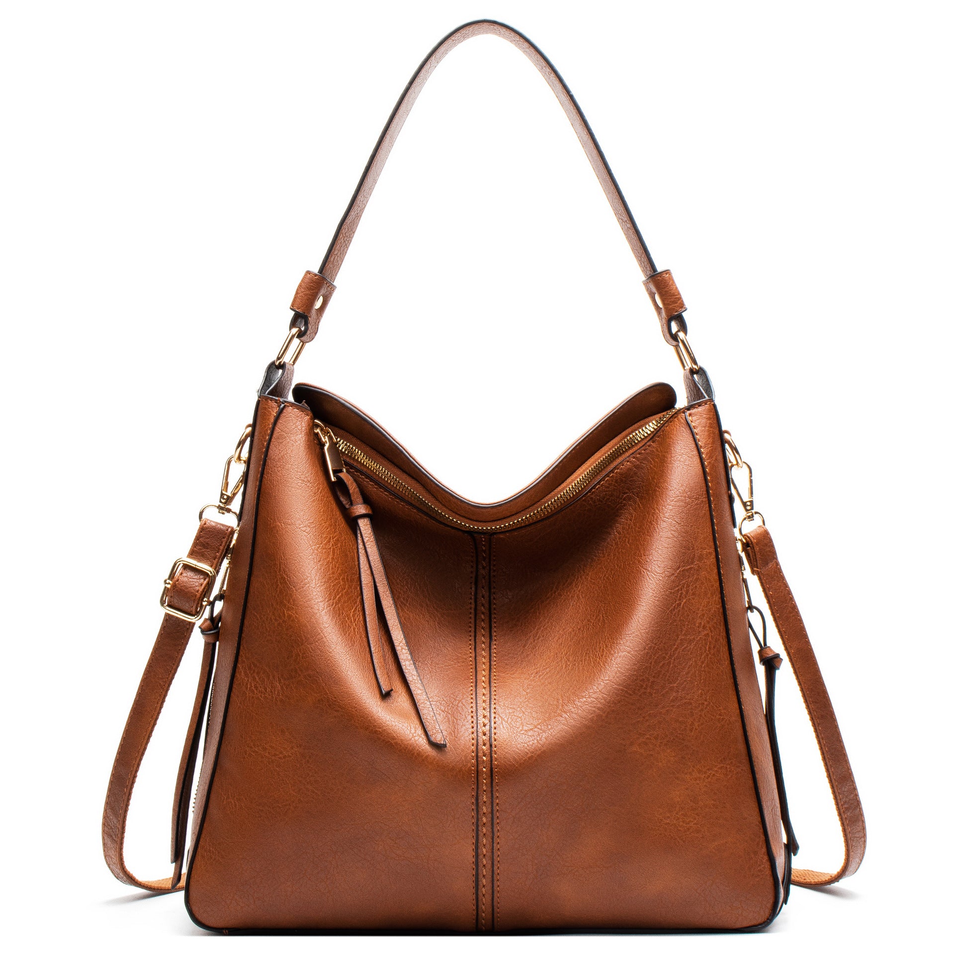 Brown Womens Soft PU Leather Hobo Bag - Large Casual Tote Handbag with Adjustable Crossbody Strap Main image