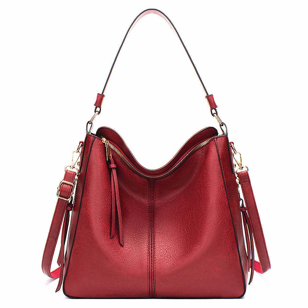 Red Womens Soft PU Leather Hobo Bag - Large Casual Tote Handbag with Adjustable Crossbody Strap Main image