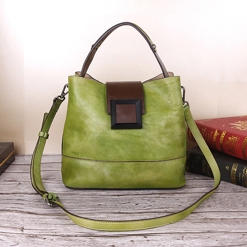 Vintage Green Leather Handbag - Elegant Multi-Functional Design Main image