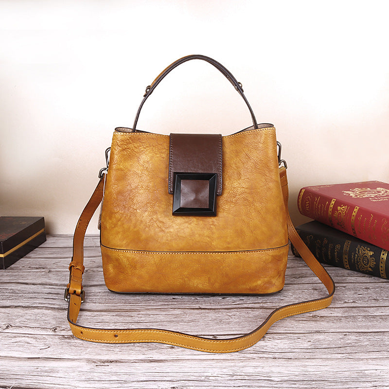 Vintage Yellow Leather Handbag - Elegant Multi-Functional Design Main image