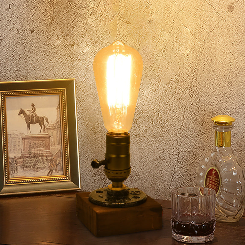 Rustic Industrial Table Lamp Vintage Wooden Base Accent Light Main image