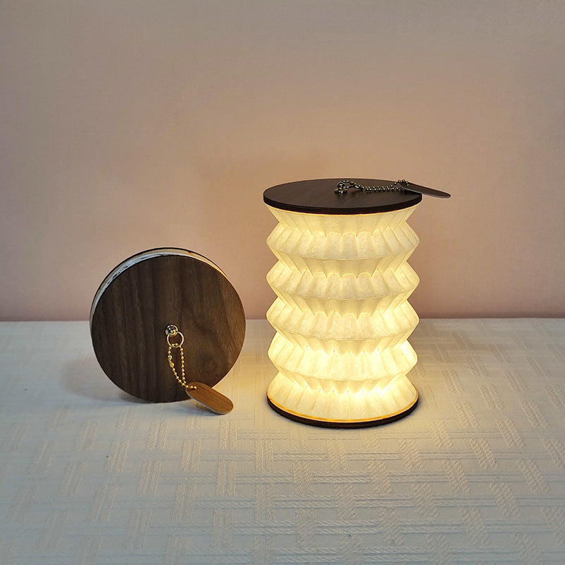 Foldable Telescopic Lantern Lamp - 3 Light Modes, USB Rechargeable, Wood/Paper Finish(white) Main image