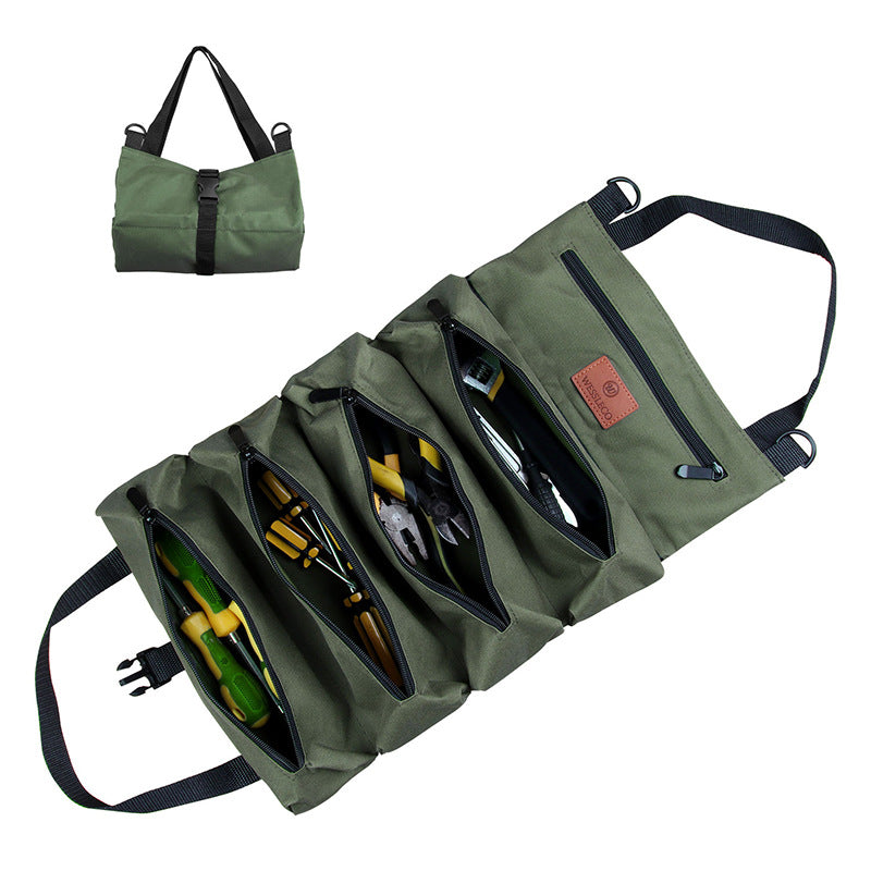 Heavy-Duty Canvas Tool Roll Up Bag & Organizer Tote - Multi-Pocket Wrench & Tool Pouch(Green) Main image