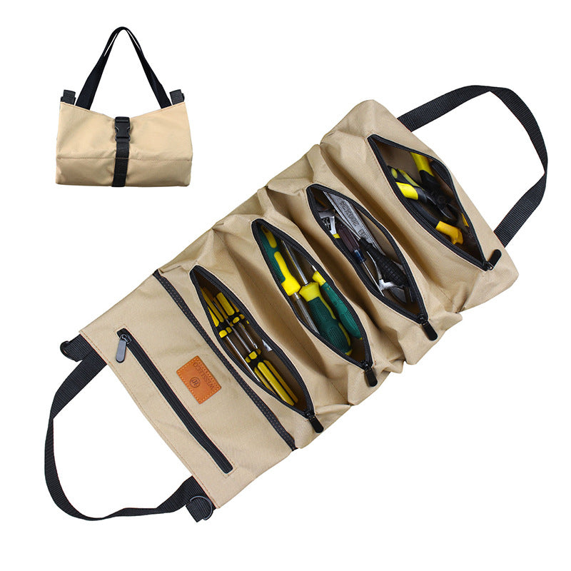 Heavy-Duty Canvas Tool Roll Up Bag & Organizer Tote - Multi-Pocket Wrench & Tool Pouch(Khaki) Main image