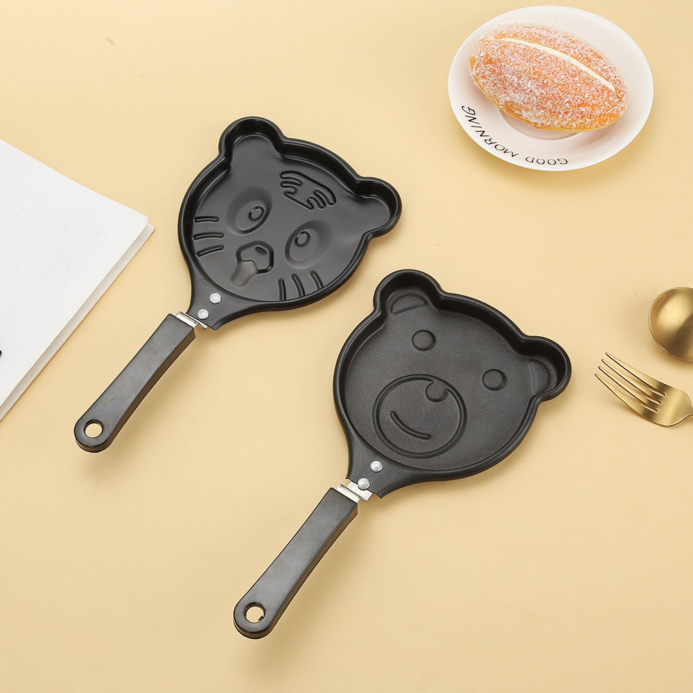 2-PCS Mini Non-Stick Egg Frying Pan Cartoon Shaped Omelette Cooker Mould for Breakfast Pancakes and Creative Cooking(bear + tiger) Hauptbild