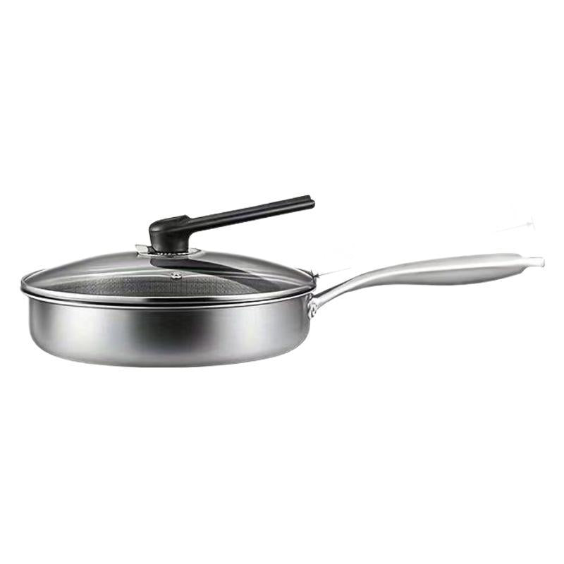 Stainless Steel Non-Stick Frying Pan 28CM Honeycomb Wok Skillet with Lid Induction Compatible Cookware Silver Main image