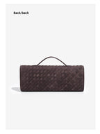 Retro Woven Baguette Handbag for Women Suede Texture PU Leather Shoulder Crossbody Bag Elegant Evening Clutch Brown