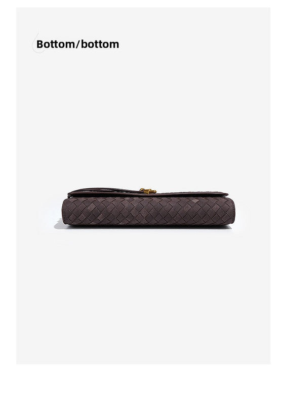 Retro Woven Baguette Handbag for Women Suede Texture PU Leather Shoulder Crossbody Bag Elegant Evening Clutch Burgundy