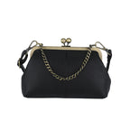 Black Retro Women's Shell Handbag - European Style Clip Lock Closure PU Clutch/Shoulder Bag with Chain Strap
