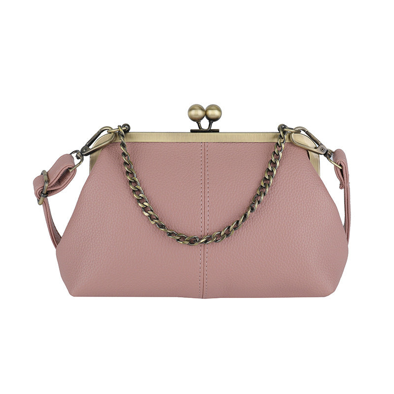 Pink Retro Women's Shell Handbag - European Style Clip Lock Closure PU Clutch/Shoulder Bag with Chain Strap Main image