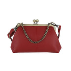 Red Retro Women's Shell Handbag - European Style Clip Lock Closure PU Clutch/Shoulder Bag with Chain Strap