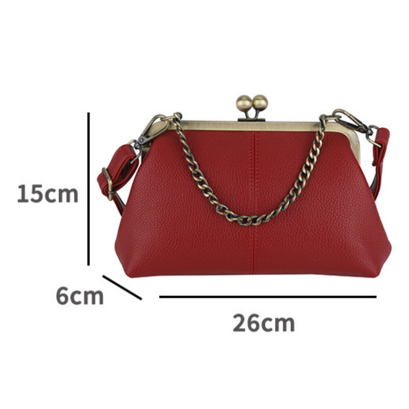 Red Retro Women's Shell Handbag - European Style Clip Lock Closure PU Clutch/Shoulder Bag with Chain Strap