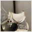 White Chic Glossy PU Leather Underarm Bag & Crossbody Purse with Cherry Charm - Versatile Handbag for Women