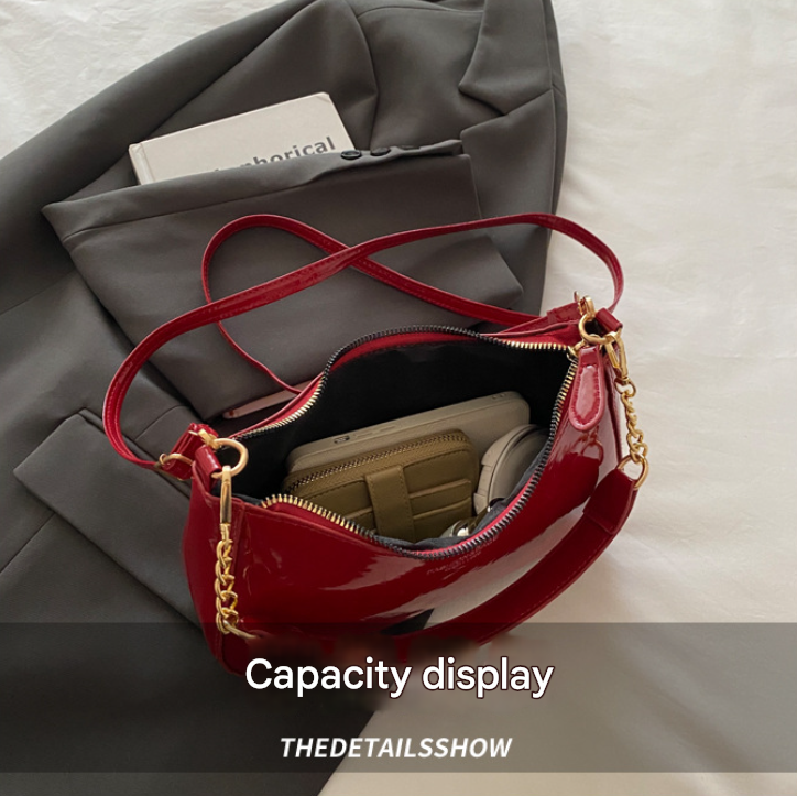 White Chic Glossy PU Leather Underarm Bag & Crossbody Purse with Cherry Charm - Versatile Handbag for Women