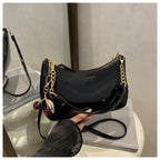Black Chic Glossy PU Leather Underarm Bag & Crossbody Purse with Cherry Charm - Versatile Handbag for Women
