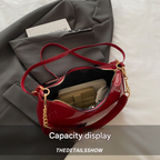 Black Chic Glossy PU Leather Underarm Bag & Crossbody Purse with Cherry Charm - Versatile Handbag for Women