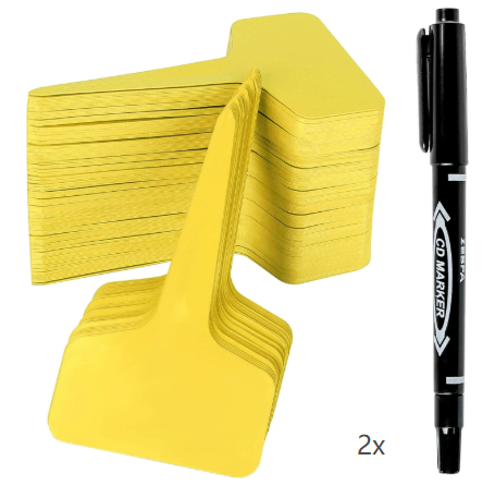 Yellow 200 Pack Waterproof Plant Labels T-Type Garden Tags with 2 Marking Pens for Succulents Flowers Seedlings and Aussie Home Gardening Identification Main image