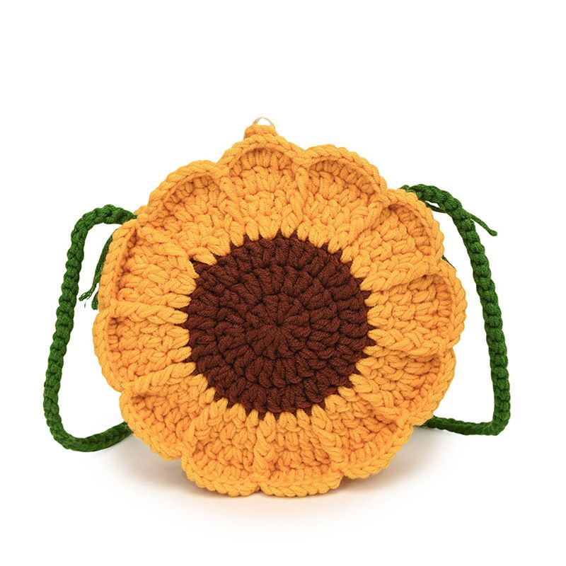Yellow Handmade Crochet Sunflower Crossbody Bag – Cute Floral Knitted Button Bucket Purse for Women & Girls Hauptbild