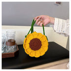 Yellow Handmade Crochet Sunflower Crossbody Bag – Cute Floral Knitted Button Bucket Purse for Women & Girls
