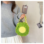 Green Handmade Crochet Sunflower Crossbody Bag – Cute Floral Knitted Button Bucket Purse for Women & Girls