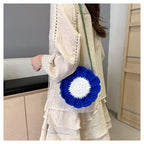 Dark Blue Handmade Crochet Sunflower Crossbody Bag – Cute Floral Knitted Button Bucket Purse for Women & Girls