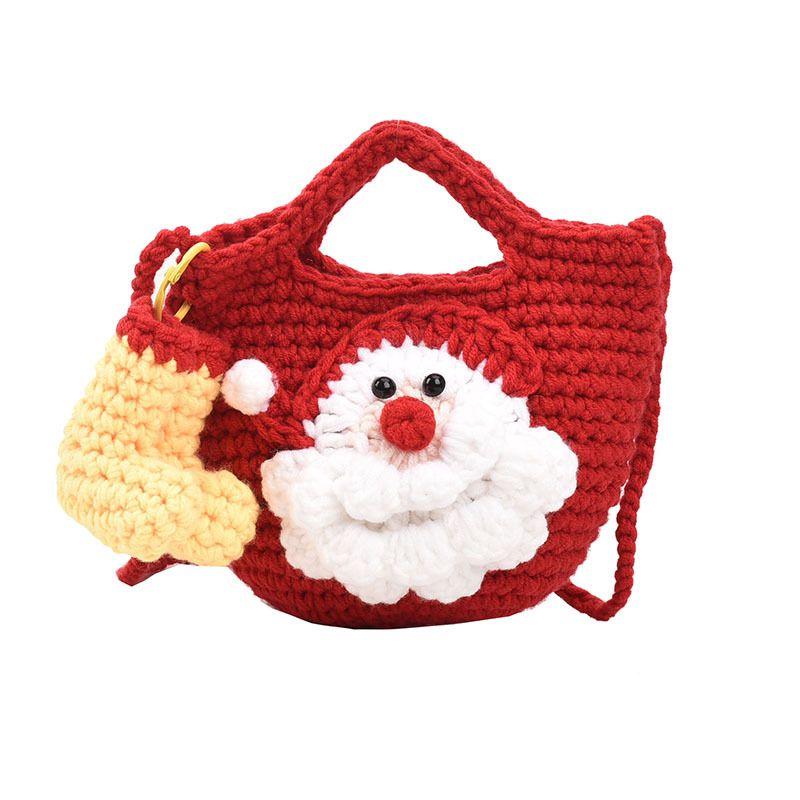 Red Handmade Crochet Santa Claus Bag – Festive Christmas Knitted Shoulder Purse with Stocking Charm Main image