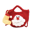 Red Handmade Crochet Santa Claus Bag – Festive Christmas Knitted Shoulder Purse with Stocking Charm