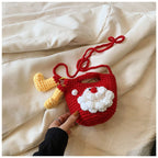 Red Handmade Crochet Santa Claus Bag – Festive Christmas Knitted Shoulder Purse with Stocking Charm