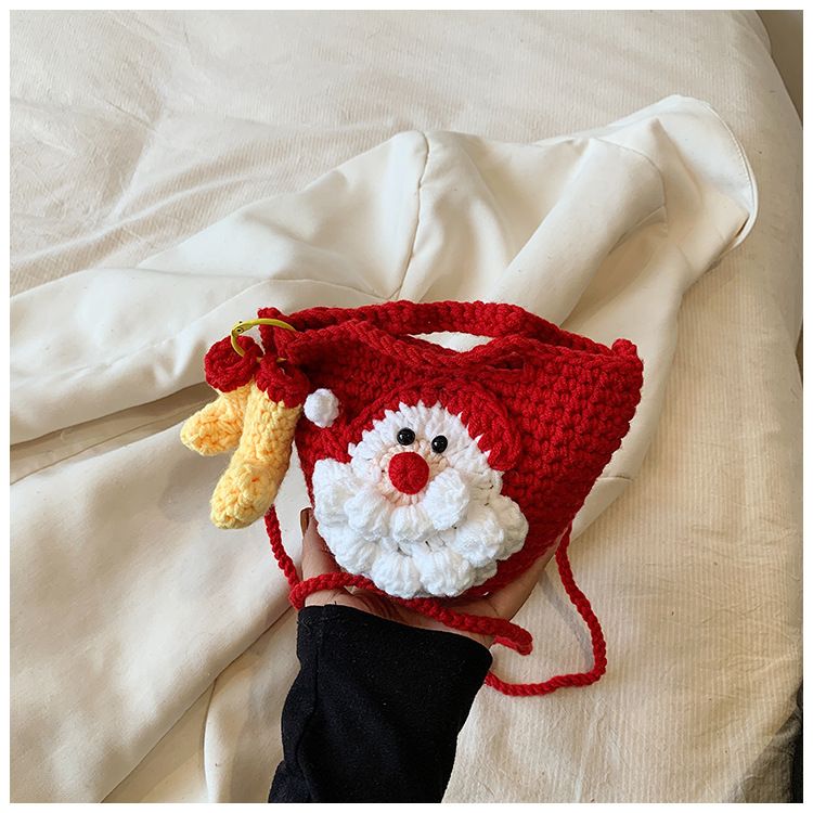 Red Handmade Crochet Santa Claus Bag – Festive Christmas Knitted Shoulder Purse with Stocking Charm