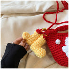 Red Handmade Crochet Santa Claus Bag – Festive Christmas Knitted Shoulder Purse with Stocking Charm