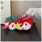 Green Handmade Crochet Santa Claus Bag – Festive Christmas Knitted Shoulder Purse with Stocking Charm