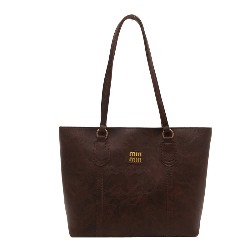 Brown Large Capacity Tote Bag – Vintage-Style Shoulder Handbag for Daily Use & Office Commute Main image