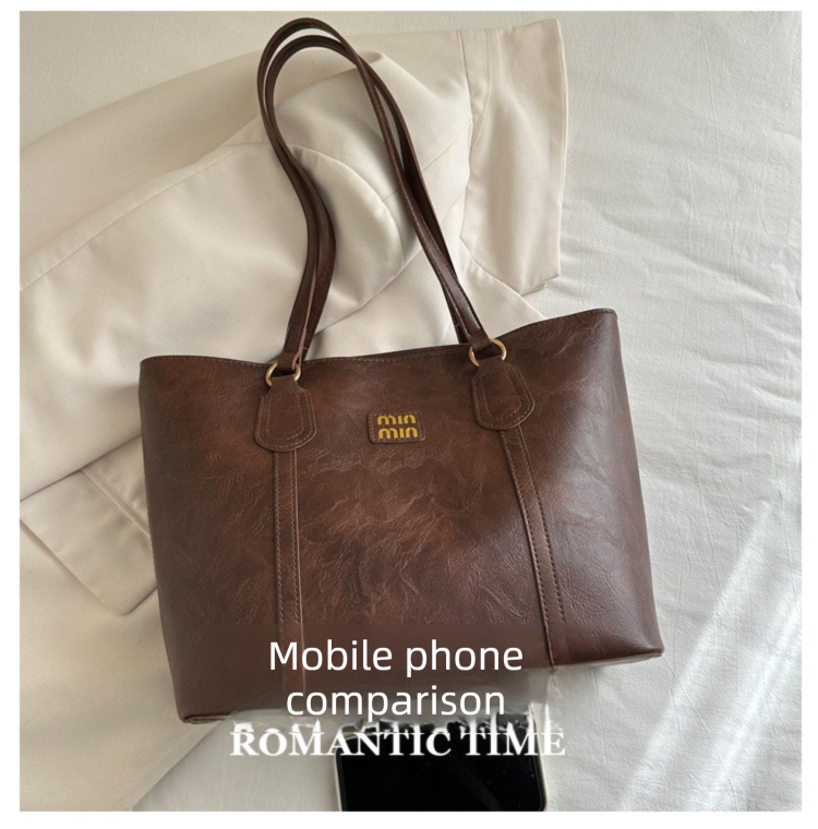 Brown Large Capacity Tote Bag – Vintage-Style Shoulder Handbag for Daily Use & Office Commute